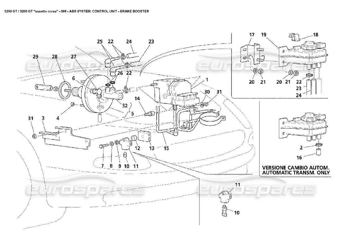 maserati 3200 gt/gta/assetto corsa abs: ecu & servo part diagram