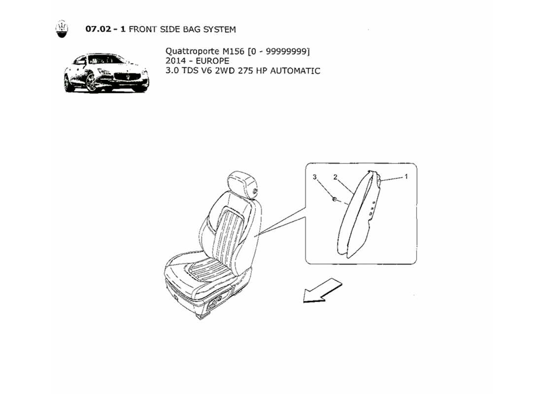 maserati qtp. v6 3.0 tds 275bhp 2014 front side bag system part diagram