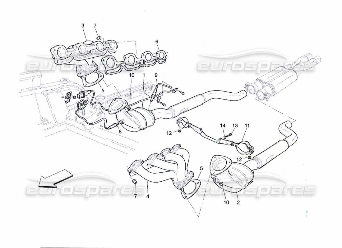 maserati qtp. (2010) 4.7 pre-catalytic converters and catalytic converters part diagram