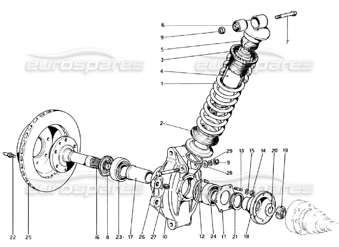 ferrari 308 gtb (1976) rear suspension - shock absorber and brake disc part diagram