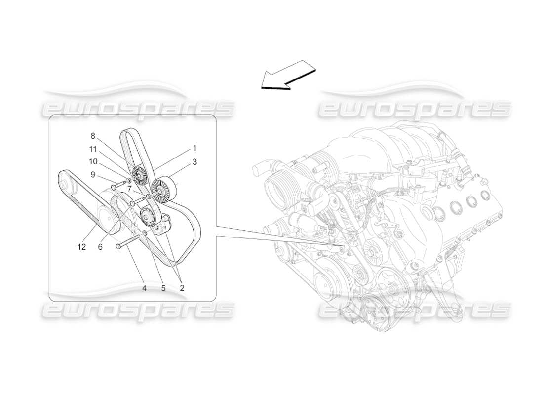 maserati grancabrio (2011) 4.7 auxiliary device belts parts diagram