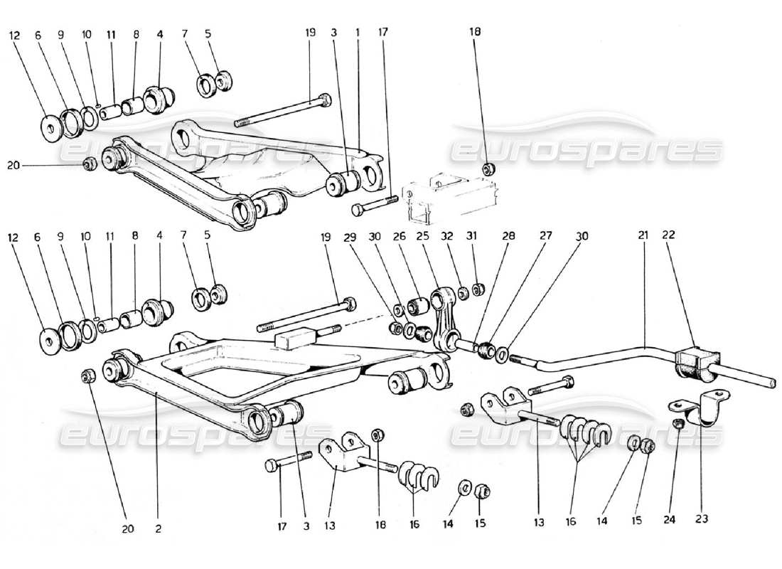 ferrari 308 gtb (1976) rear suspension - wishbones parts diagram