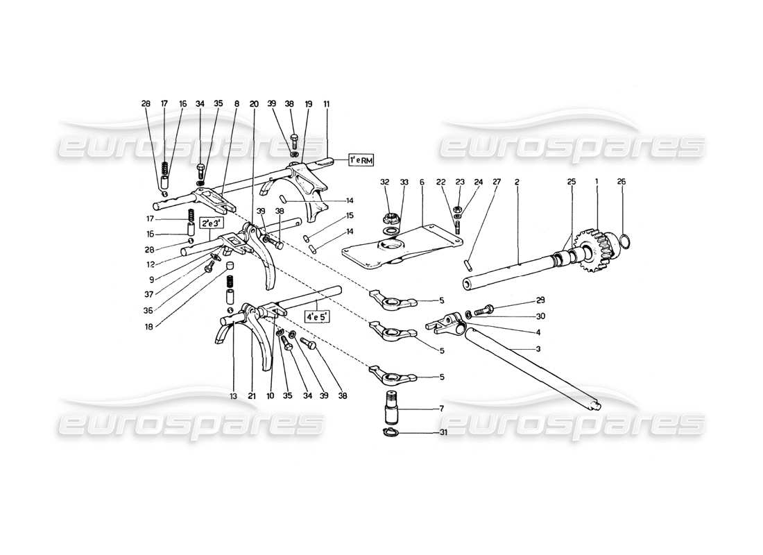 ferrari 246 dino (1975) gearbox inner controls part diagram