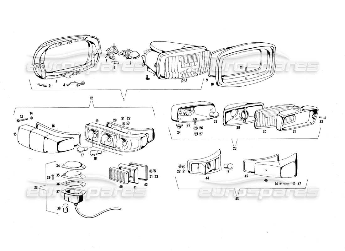 maserati qtp.v8 4.7 (s1 & s2) 1967 lights parts diagram