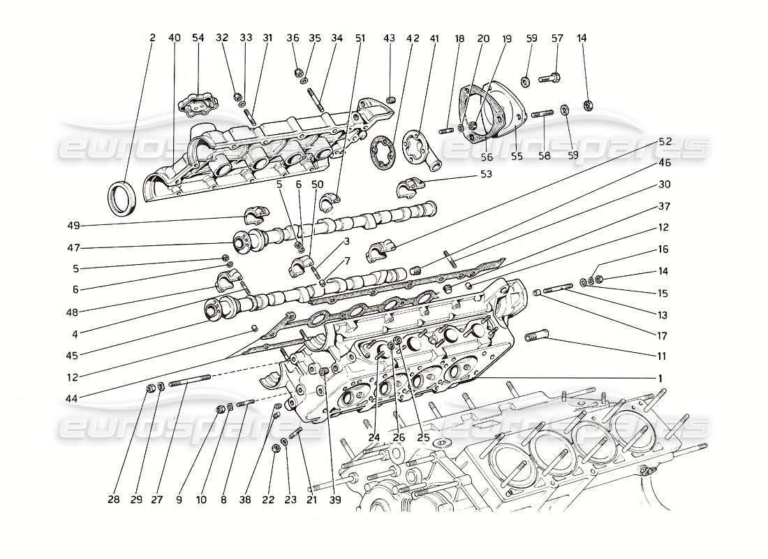 ferrari 308 gt4 dino (1976) cylinder head (right) parts diagram