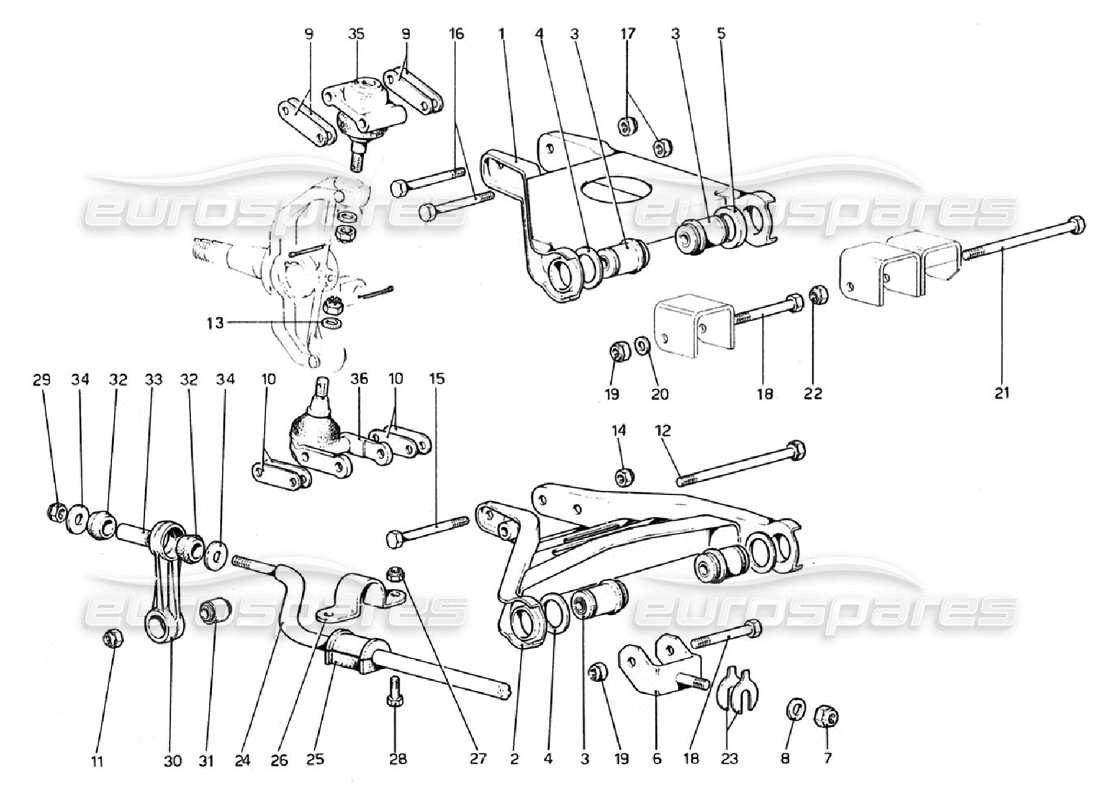 ferrari 308 gtb (1976) front suspension - wishbones parts diagram