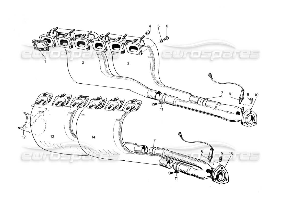 lamborghini countach 5000 qvi (1989) exhaust pipes parts diagram