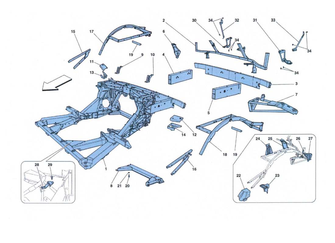 ferrari 458 challenge telaio - struttura elementi posteriore parts diagram