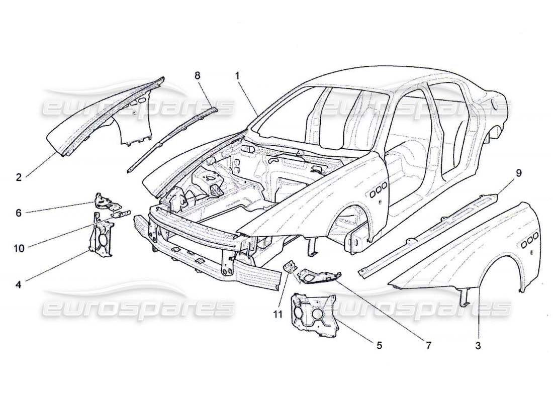 maserati qtp. (2010) 4.7 bodywork and front outer trim panels parts diagram