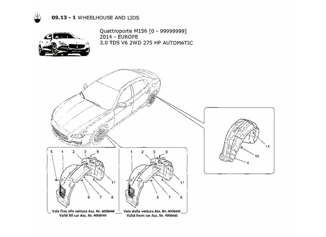 maserati qtp. v6 3.0 tds 275bhp 2014 wheelhouse and lids part diagram