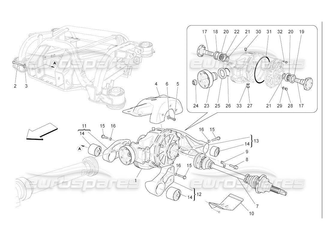 maserati qtp. (2007) 4.2 auto differential and rear axle shafts part diagram