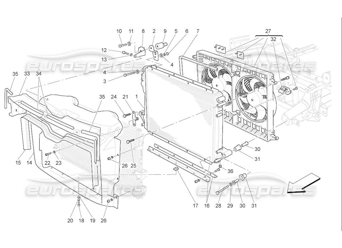 maserati qtp. (2006) 4.2 f1 cooling: air radiators and ducts part diagram