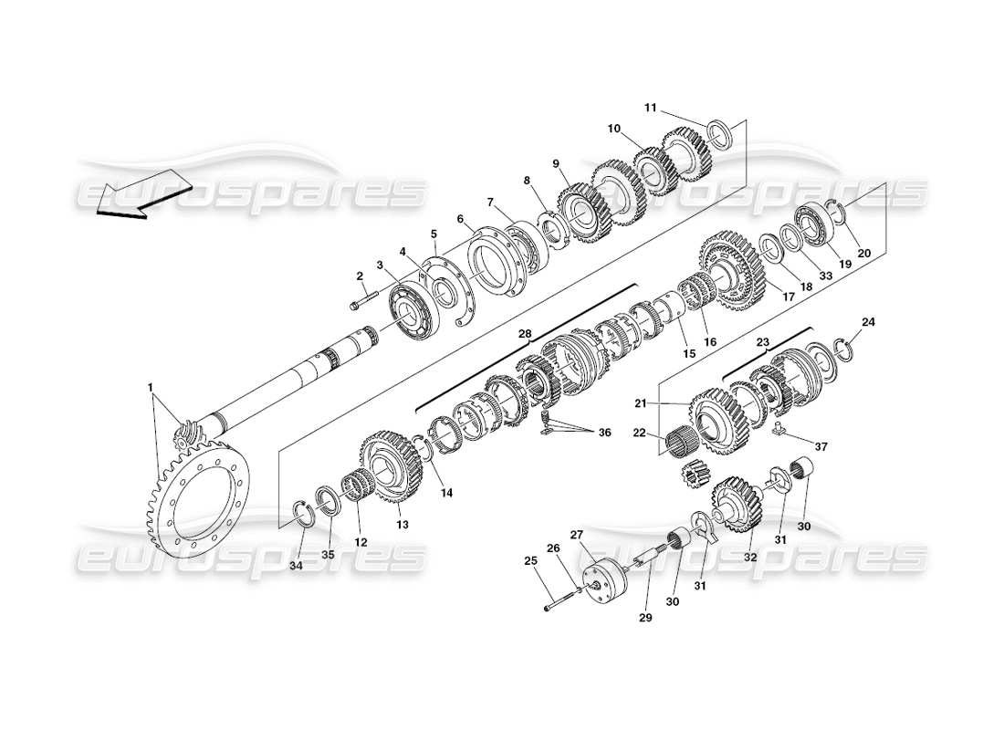 ferrari 430 challenge (2006) lay shaft gears parts diagram