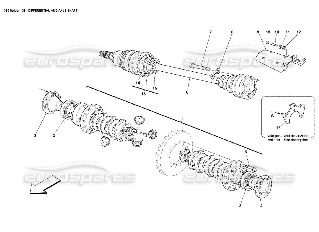 ferrari 360 spider differential & axle shafts parts diagram