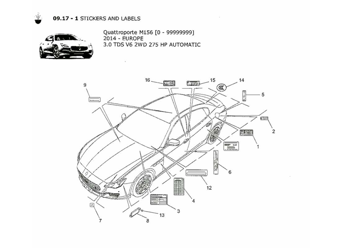 maserati qtp. v6 3.0 tds 275bhp 2014 stickers and labels part diagram