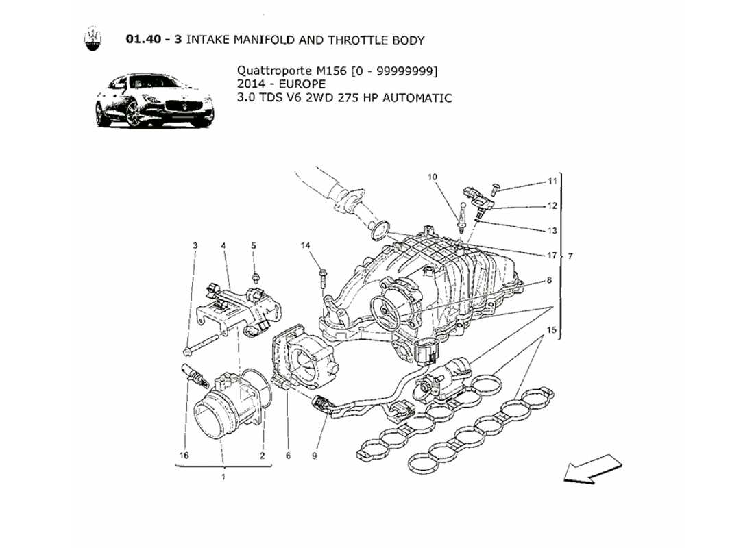 maserati qtp. v6 3.0 tds 275bhp 2014 intake manifold and throttle body parts diagram