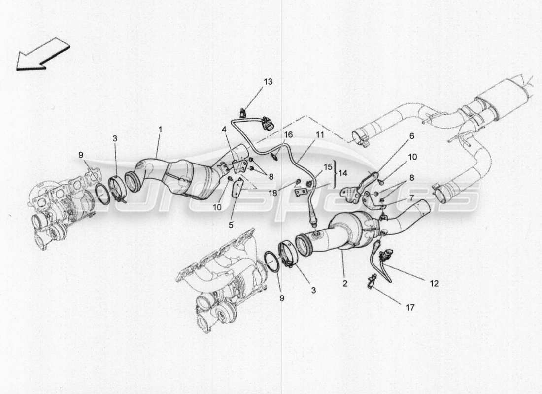 maserati qtp. v8 3.8 530bhp 2014 auto pre-catalytic converters and catalytic converters part diagram