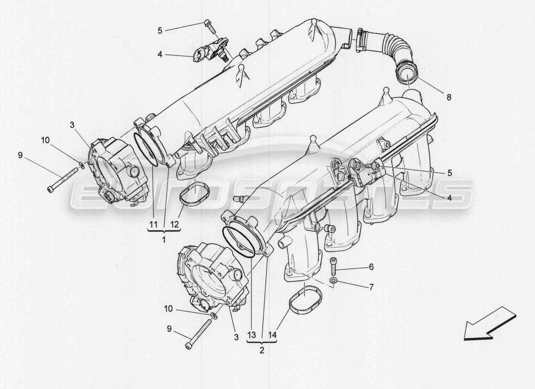 maserati qtp. v8 3.8 530bhp 2014 auto intake manifold and throttle body parts diagram