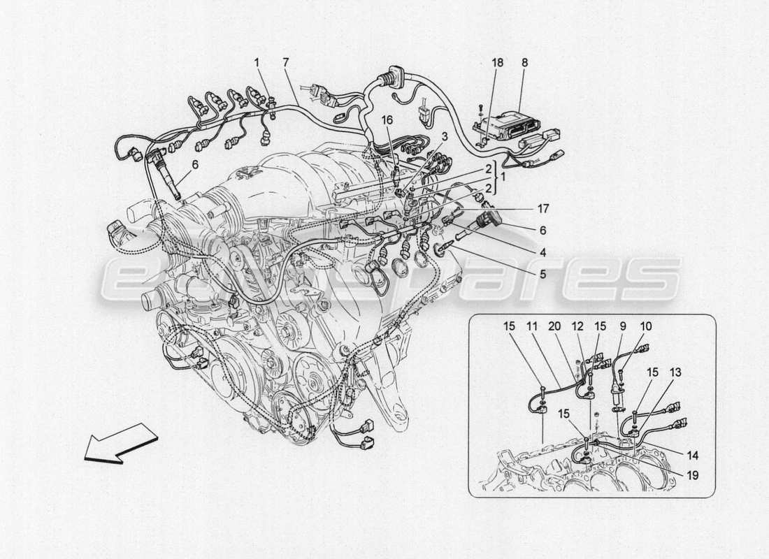 maserati granturismo special edition electronic control: injection and engine timing parts diagram