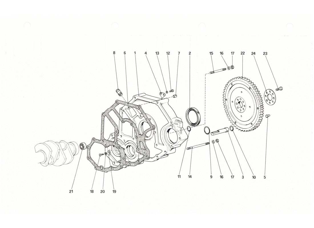 ferrari 208 gtb gts flywheel and clutch housing spacer part diagram