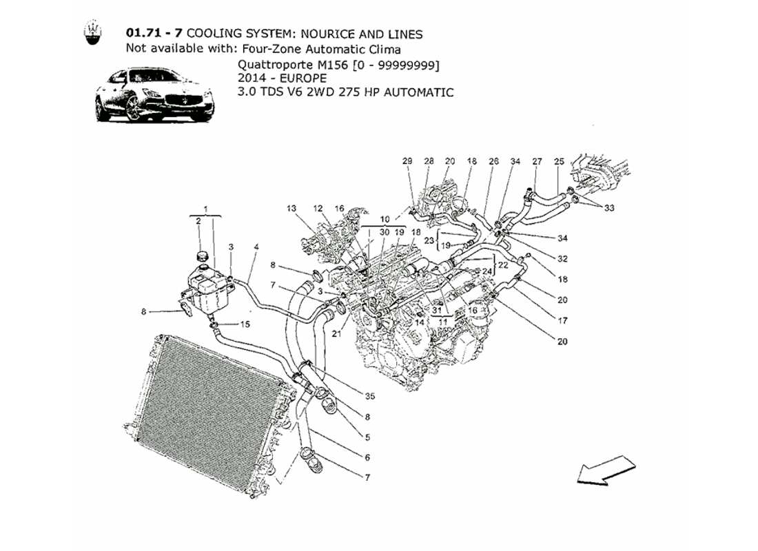 maserati qtp. v6 3.0 tds 275bhp 2014 cooling system: nourice and lines part diagram