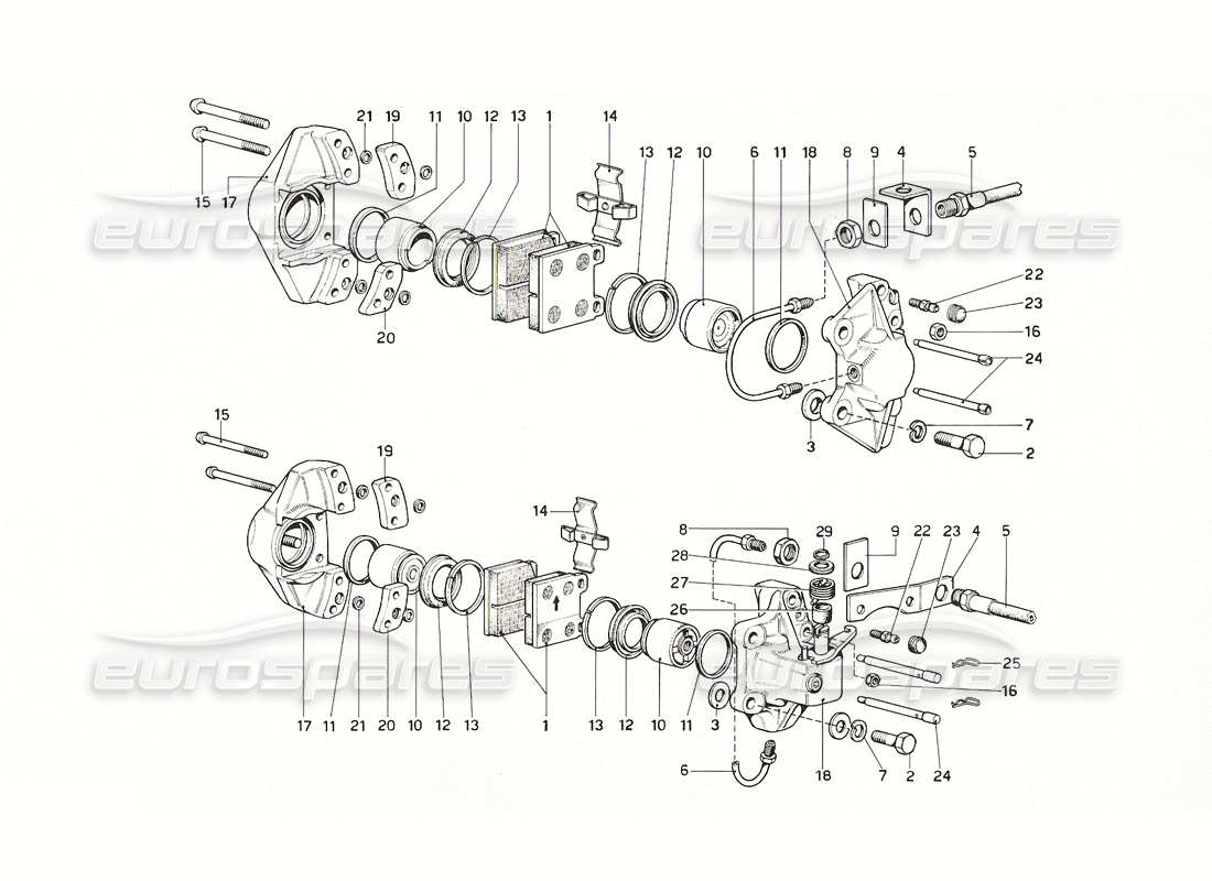 ferrari 308 gt4 dino (1976) calipers for front and rear brakes part diagram