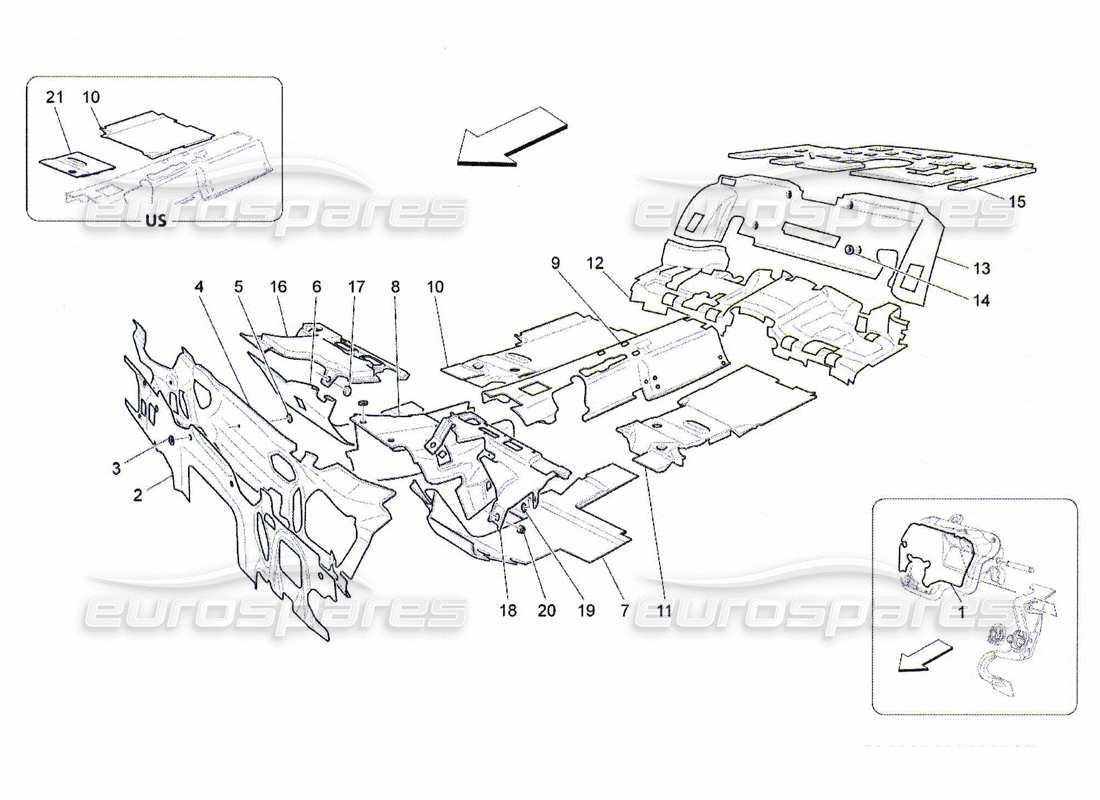 maserati qtp. (2010) 4.7 sound-proofing panels inside the vehicle parts diagram