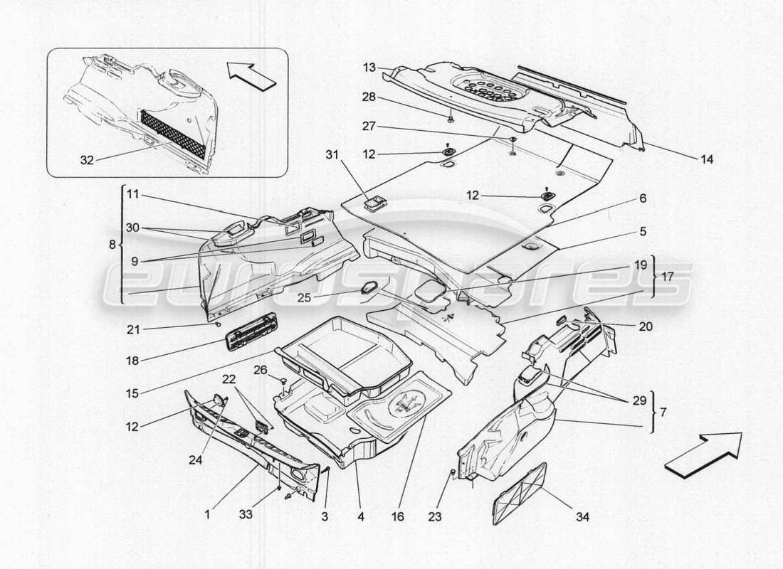 maserati qtp. v8 3.8 530bhp 2014 auto luggage compartment mats part diagram