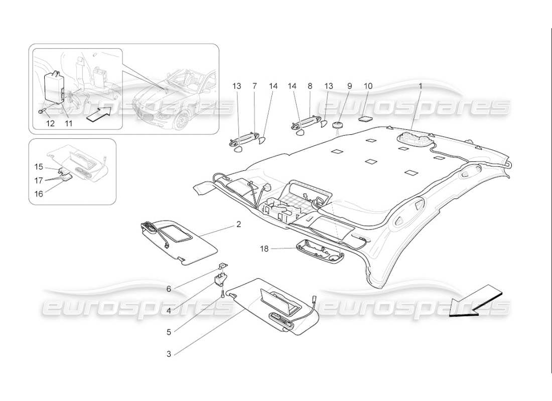 maserati qtp. (2010) 4.7 auto roof and sun visors part diagram