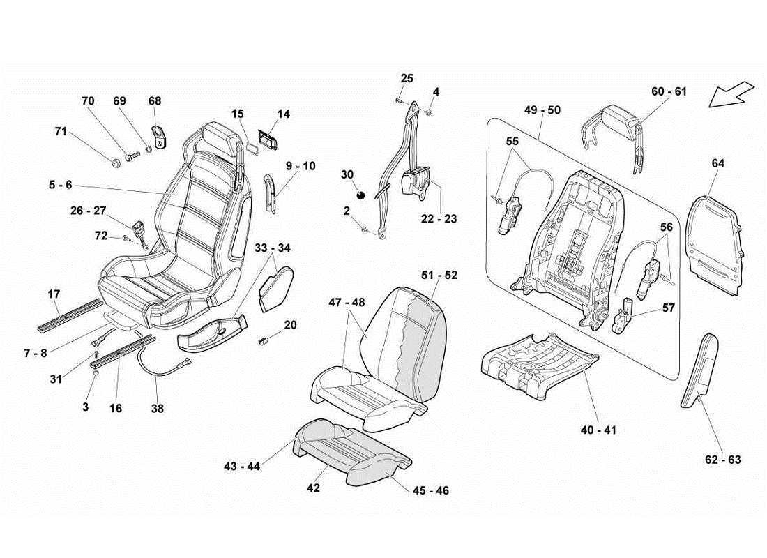 lamborghini gallardo lp570-4s perform seats and safety belts parts diagram