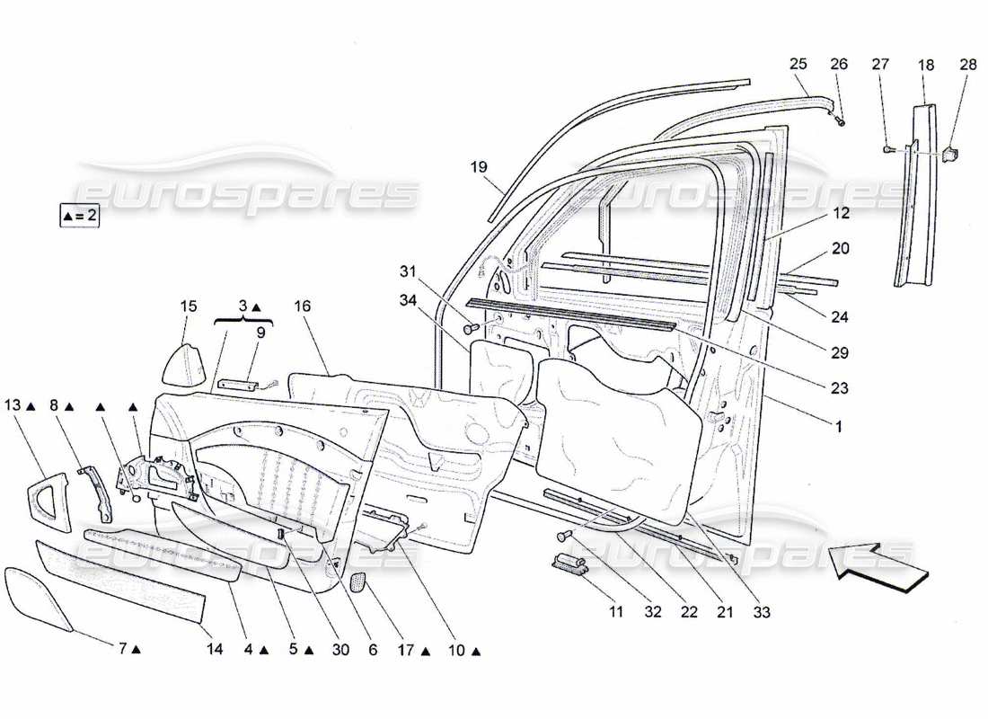 maserati qtp. (2010) 4.7 front doors: trim panels parts diagram