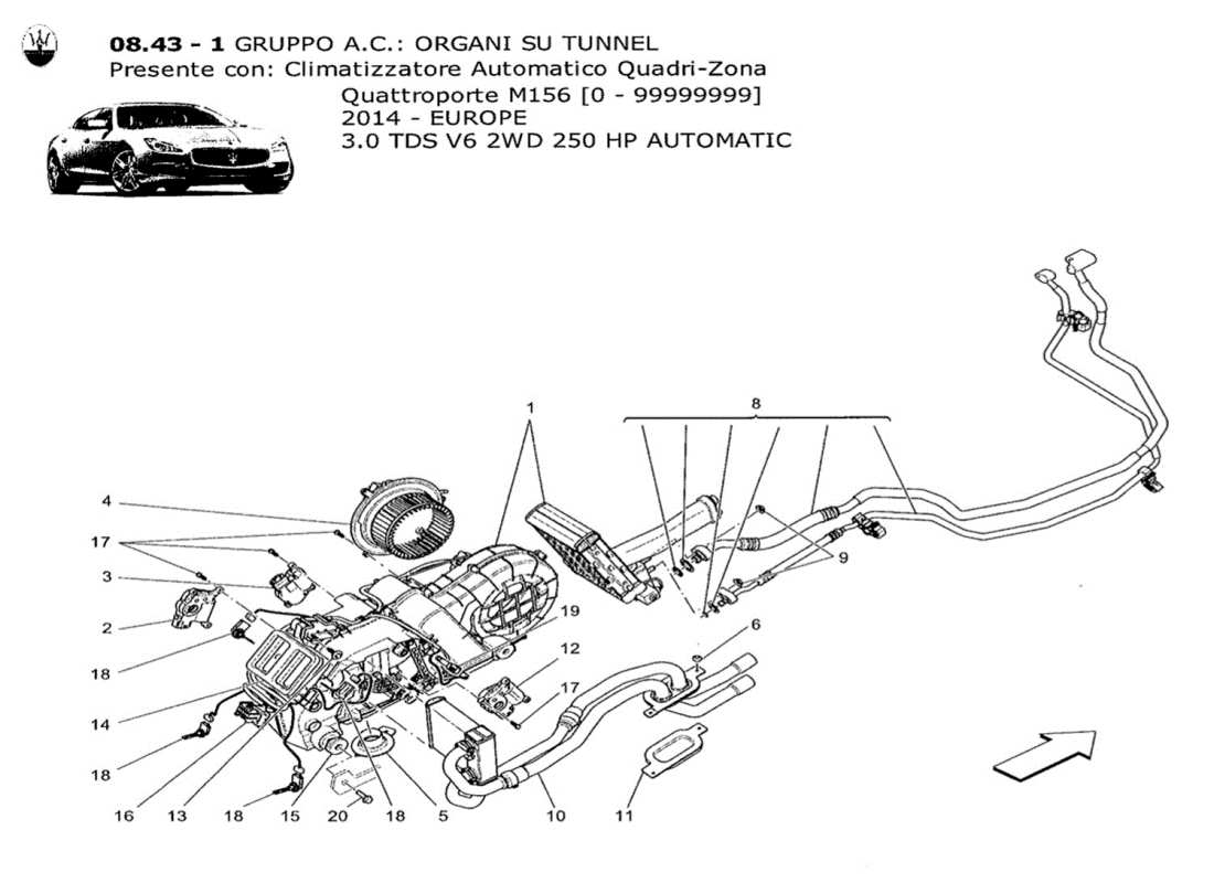maserati qtp. v6 3.0 tds 250bhp 2014 a c unit: tunnel devices parts diagram