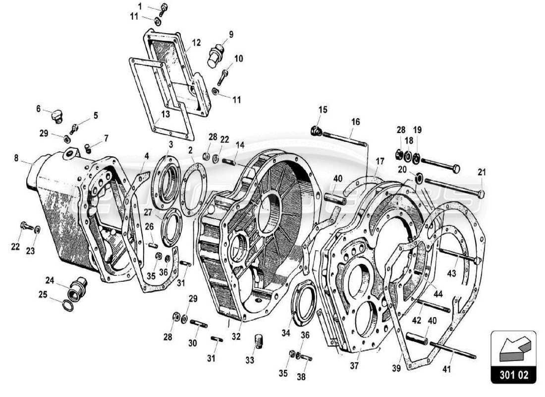 lamborghini miura p400s gearbox-rear diffcase parts diagram