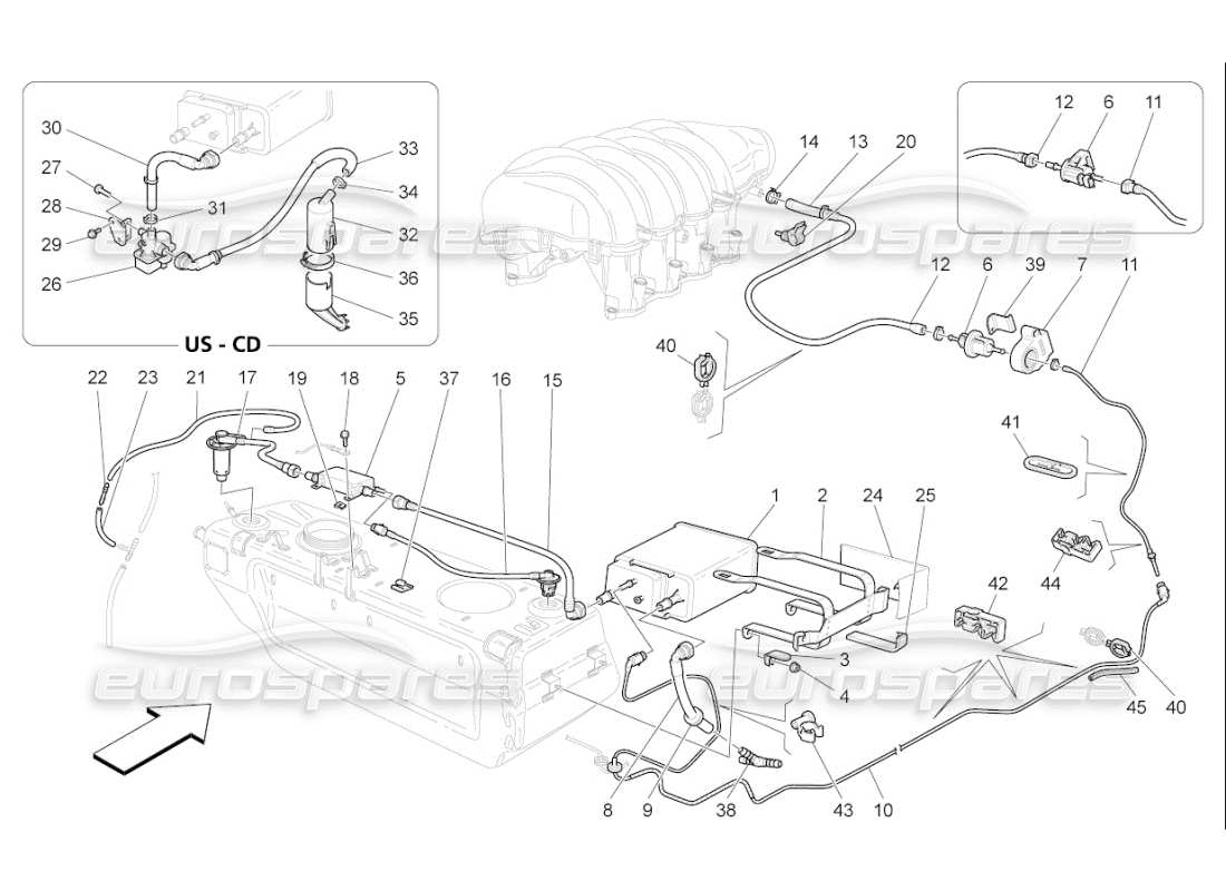 maserati qtp. (2010) 4.7 auto fuel vapour recirculation system part diagram