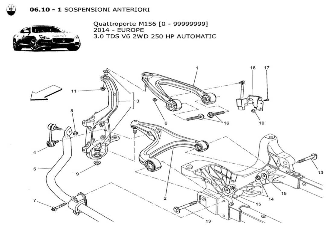 maserati qtp. v6 3.0 tds 250bhp 2014 front suspension parts diagram