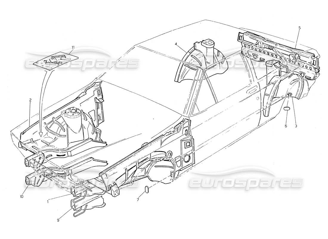 maserati 228 body shell: inner panels parts diagram