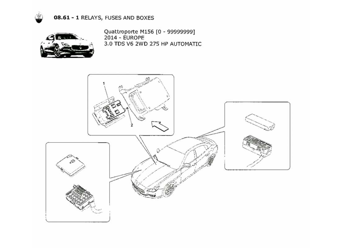 maserati qtp. v6 3.0 tds 275bhp 2014 relays, fuses and boxes part diagram