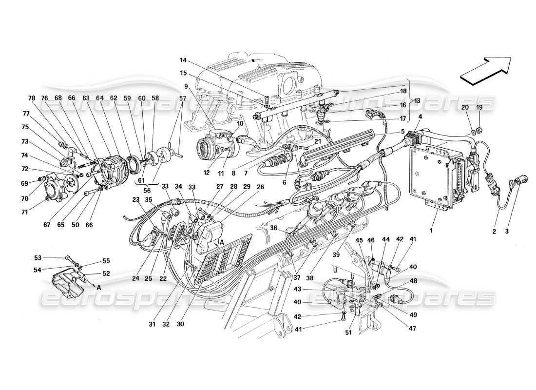 ferrari 348 (1993) tb / ts air injection - ignition parts diagram