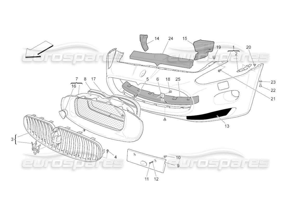 maserati grancabrio (2011) 4.7 front bumper parts diagram