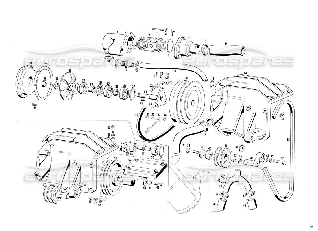 maserati qtp.v8 4.7 (s1 & s2) 1967 engine cooling part diagram