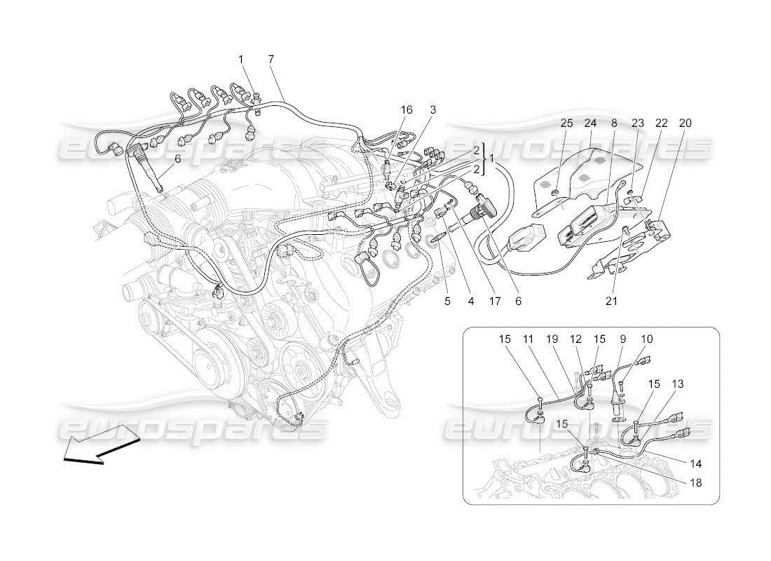 maserati qtp. (2011) 4.7 auto electronic control: injection and engine timing control parts diagram