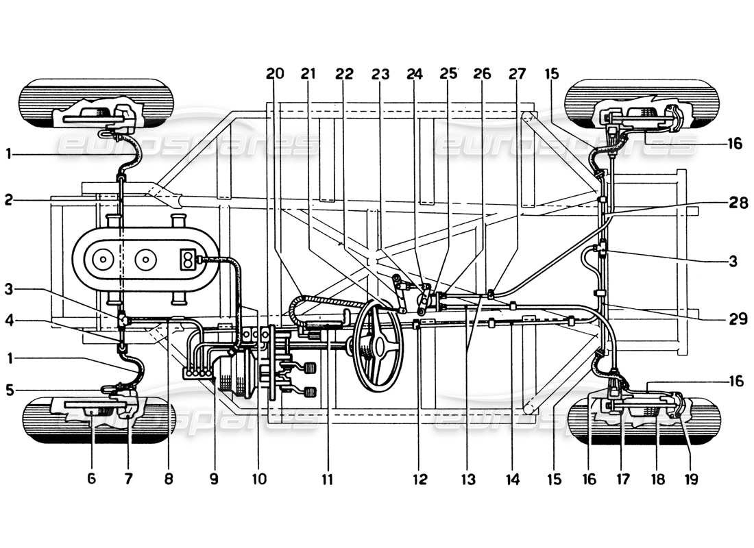 ferrari 330 gtc coupe brake lines & system parts diagram