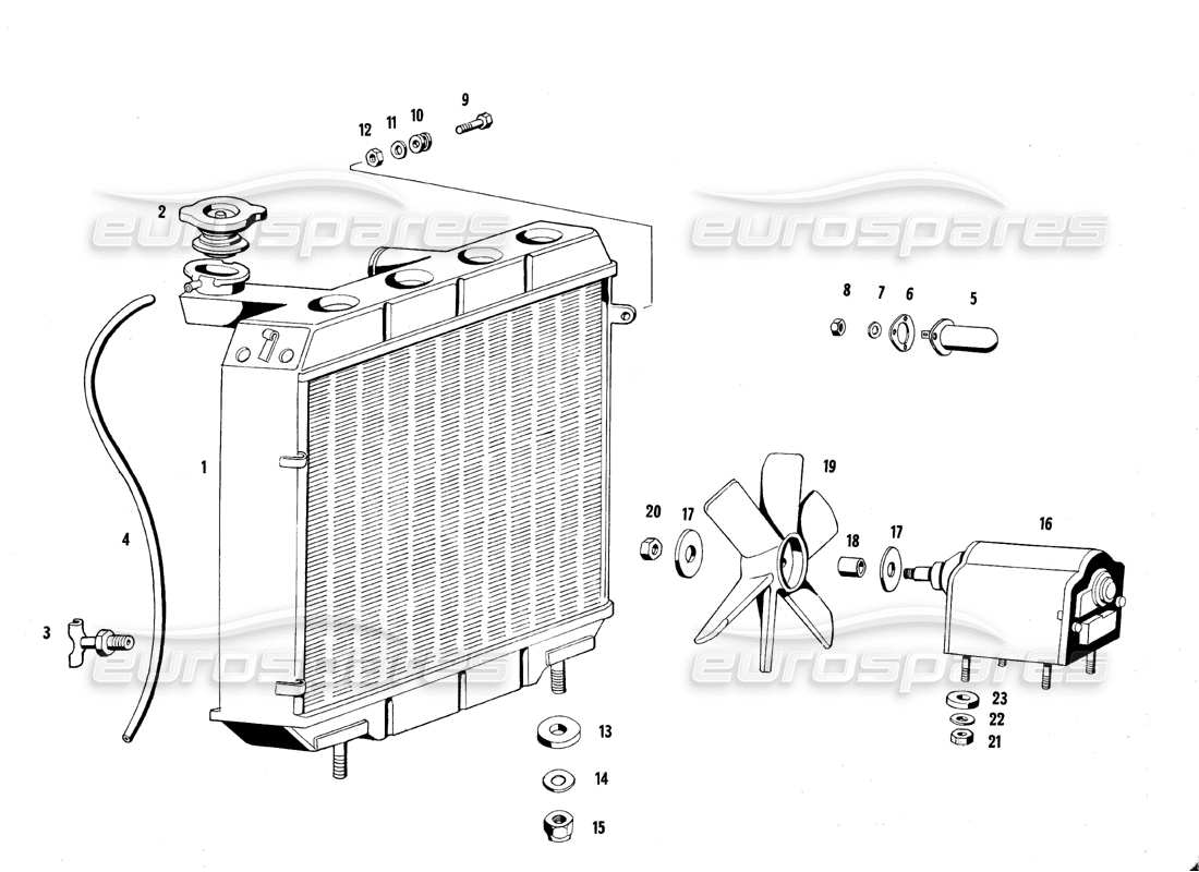 maserati qtp.v8 4.7 (s1 & s2) 1967 radiator and fan parts diagram