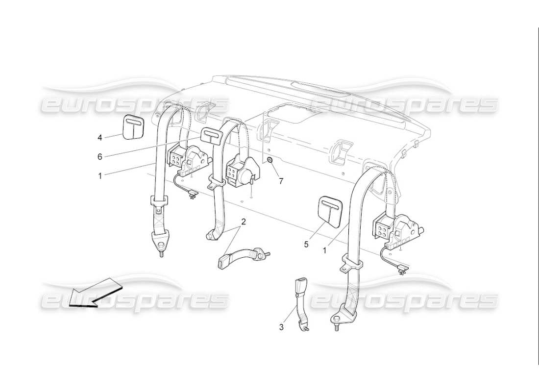 maserati qtp. (2009) 4.2 auto rear seat belts parts diagram