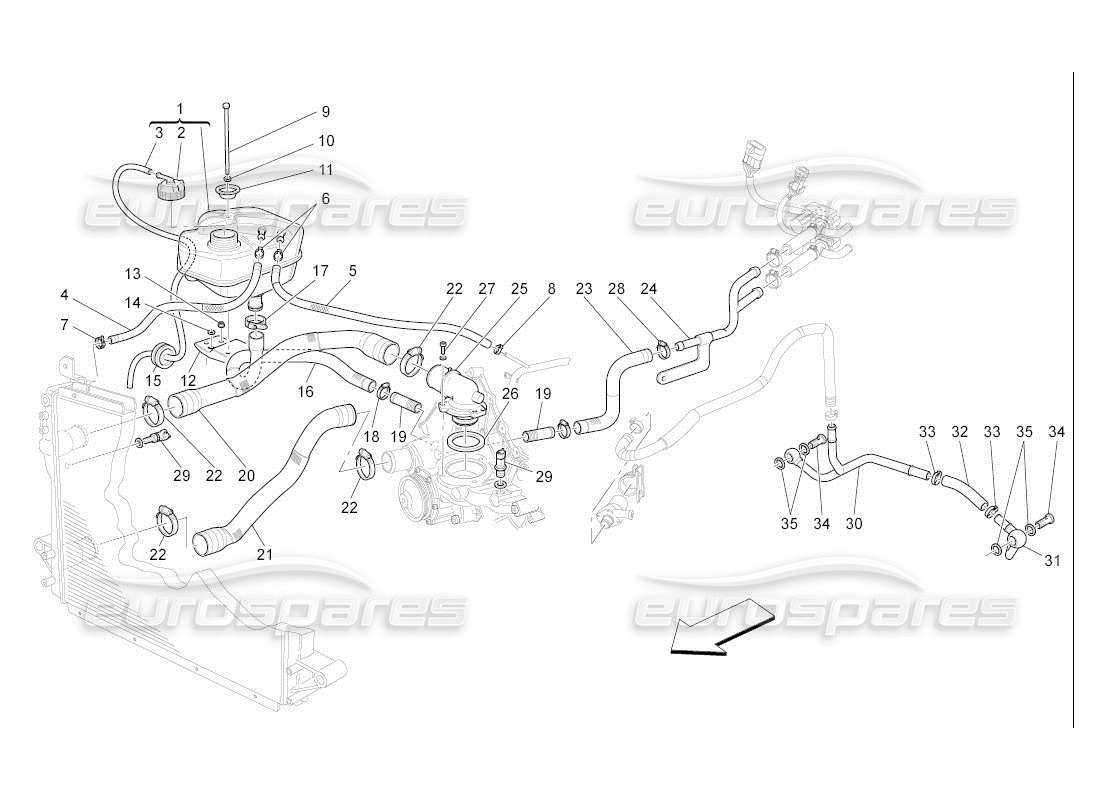 maserati qtp. (2007) 4.2 auto cooling system: nourice and lines parts diagram