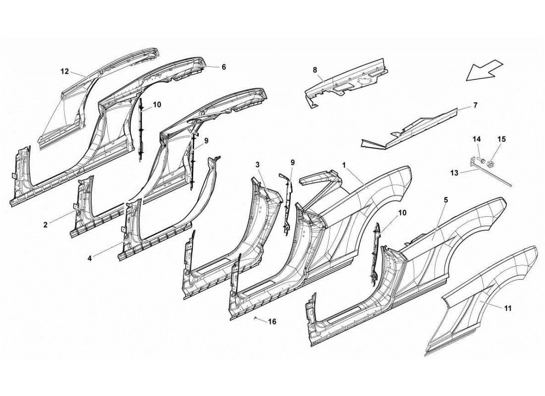 LAMBORGHINI GALLARDO STS II SC LATERAL FRAME ATTACHMENTS PART DIAGRAM lamborghini gallardo sts ii sc lateral frame attachments part diagram
