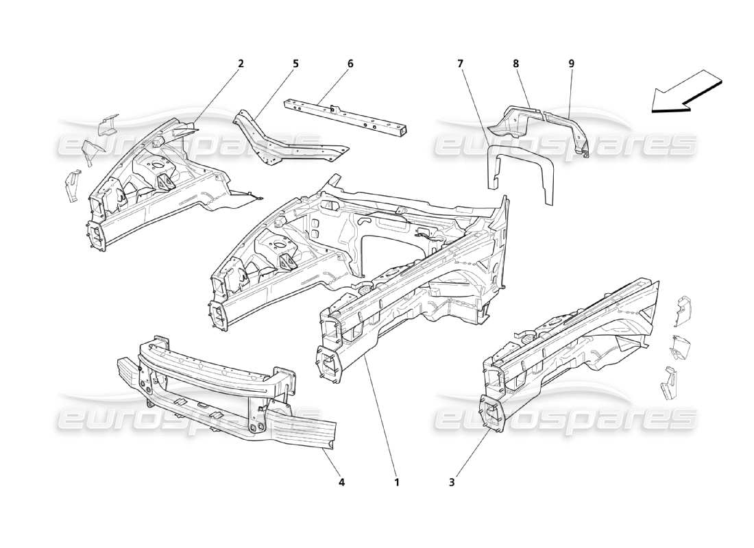 maserati qtp. (2003) 4.2 front structural parts part diagram