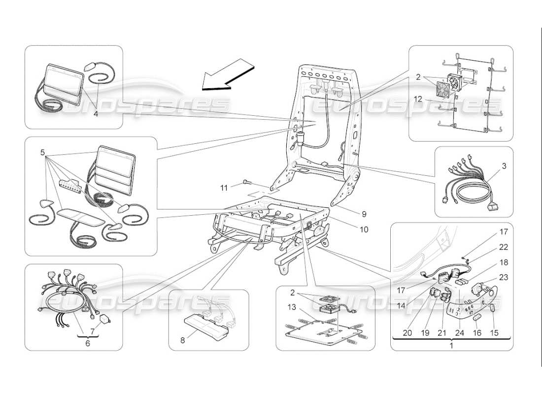 maserati qtp. (2010) 4.7 auto front seats: mechanics and electronics part diagram