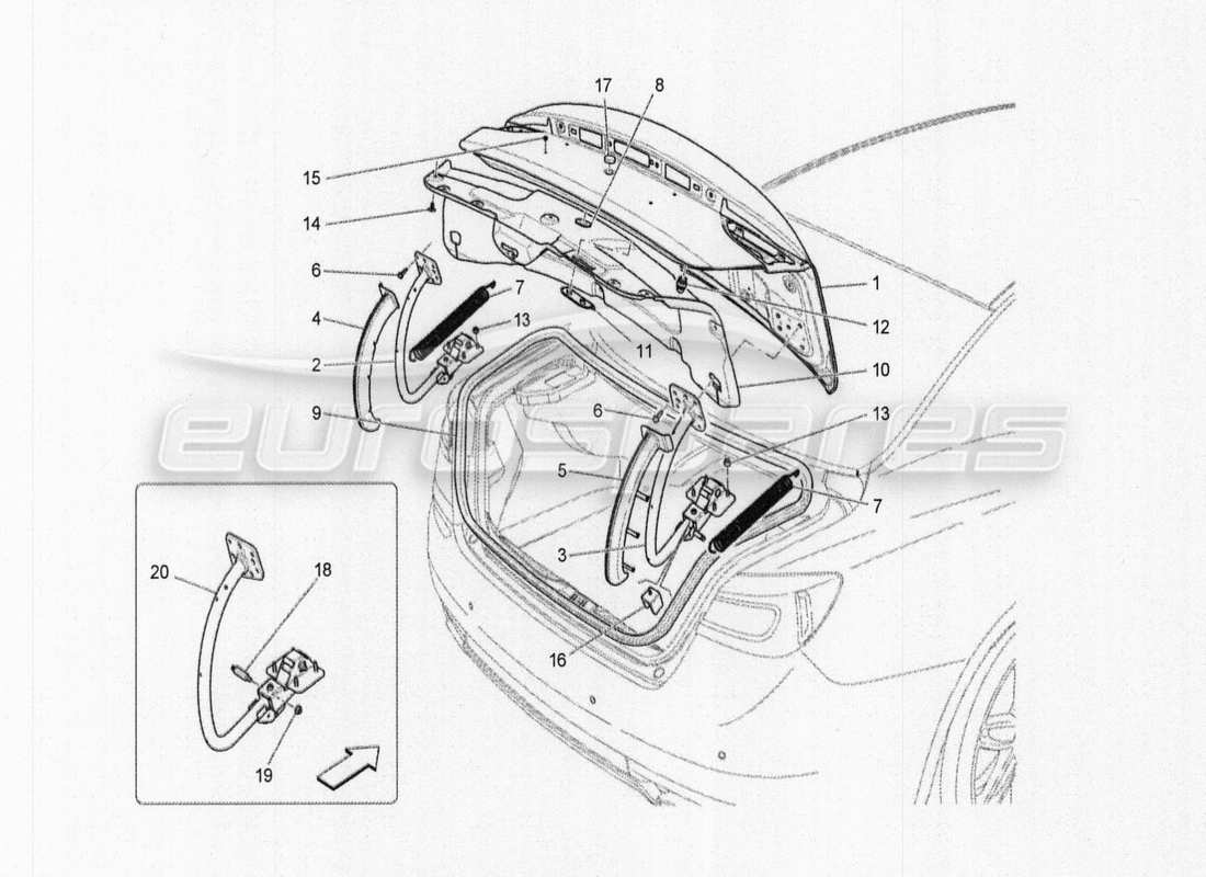 maserati qtp. v8 3.8 530bhp auto 2015 rear lid parts diagram