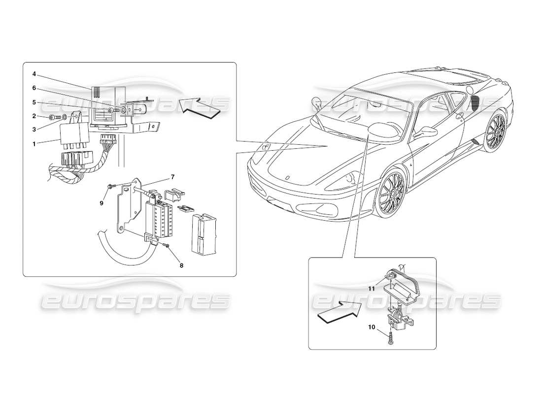 ferrari 430 challenge (2006) front passenger compartment control stations parts diagram